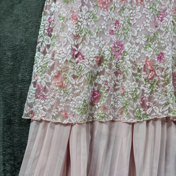 Vintage 1980s Dress Two Piece Lace Pleated Secretary Pink Made in USA 18W B105 - Picture 2 of 11